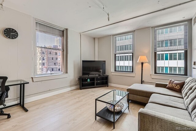 444 17th St Unit 701, Denver, CO 80202 - living room featuring wood finished floors, healthy amount of natural light, and baseboards