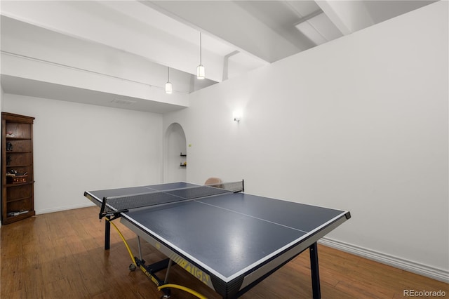 recreation room featuring dark hardwood / wood-style flooring