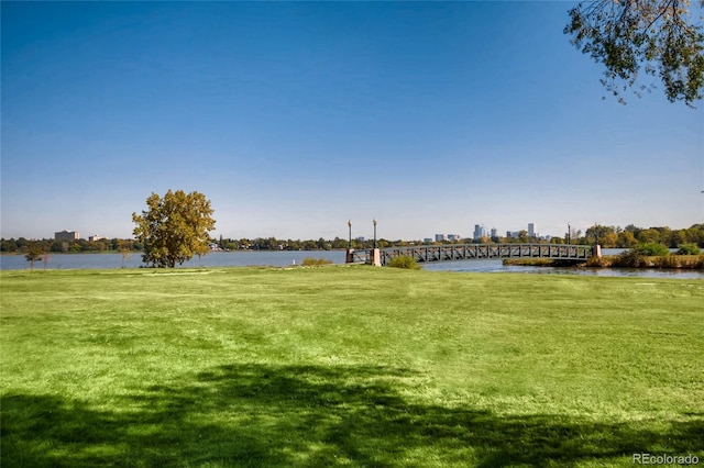 view of yard with a water view