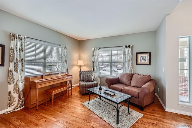 living room featuring light hardwood / wood-style floors and a wealth of natural light