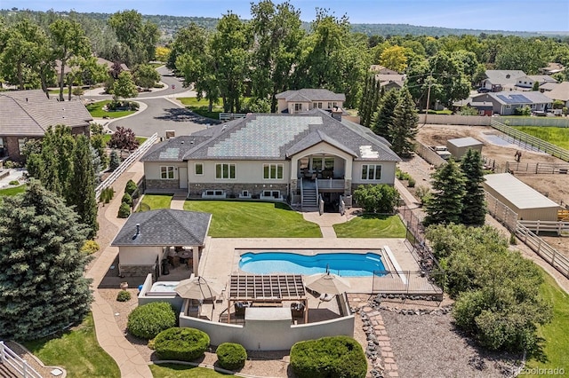 13962 W 76th Ln, Arvada, CO 80005 - outdoor pool featuring a fenced backyard, stairway, and a patio area