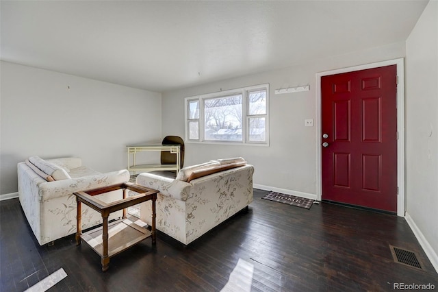 living room with dark wood-type flooring