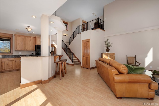 living room with light hardwood / wood-style floors