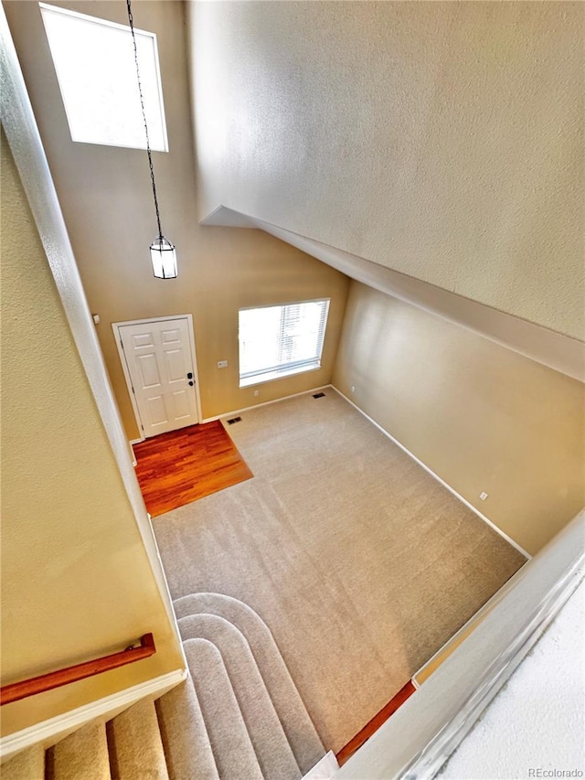 4788 Laurelglen Ln, Highlands Ranch, CO 80130 - entryway with carpet flooring and vaulted ceiling