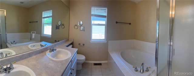 4788 Laurelglen Ln, Highlands Ranch, CO 80130 - full bathroom featuring tile patterned flooring, double vanity, a bath, and a stall shower