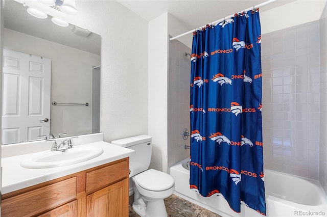 3000 E 112th Ave Unit 86, Northglenn, CO 80233 - full bathroom with shower / tub combo with curtain, vanity, toilet, and tile patterned flooring