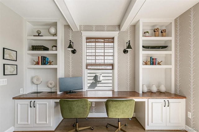 5880 Beeler Ct, Denver, CO 80238 - office area with built in study area, wallpapered walls, built in features, and baseboards
