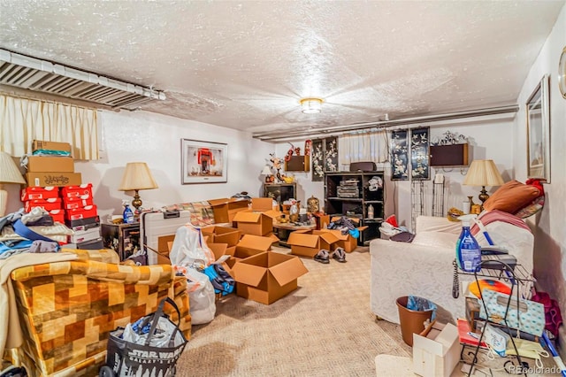 2421 N York St, Denver, CO 80205 - finished below grade area featuring carpet and a textured ceiling