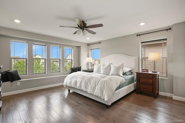 5841 Alton St, Denver, CO 80238 - bedroom featuring dark wood finished floors, recessed lighting, and a ceiling fan