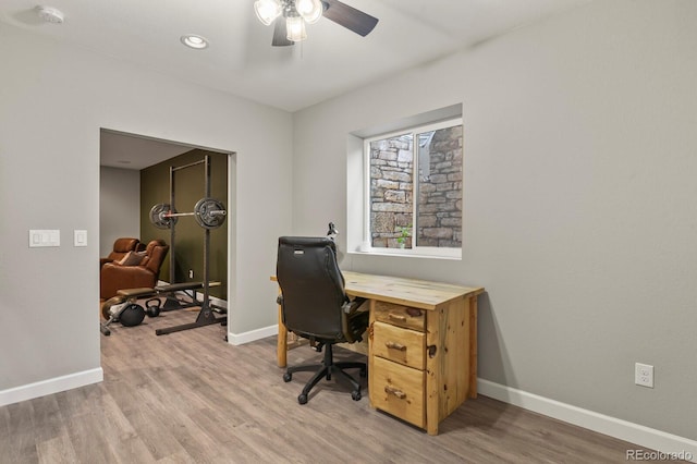 5841 Alton St, Denver, CO 80238 - office featuring light wood-style floors, a ceiling fan, and recessed lighting