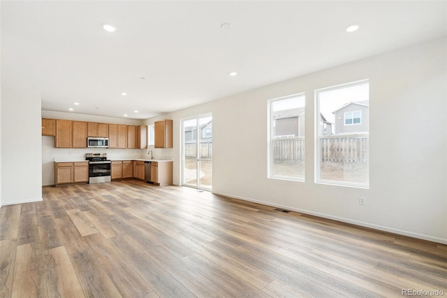 kitchen featuring sink, light hardwood / wood-style flooring, and stainless steel appliances