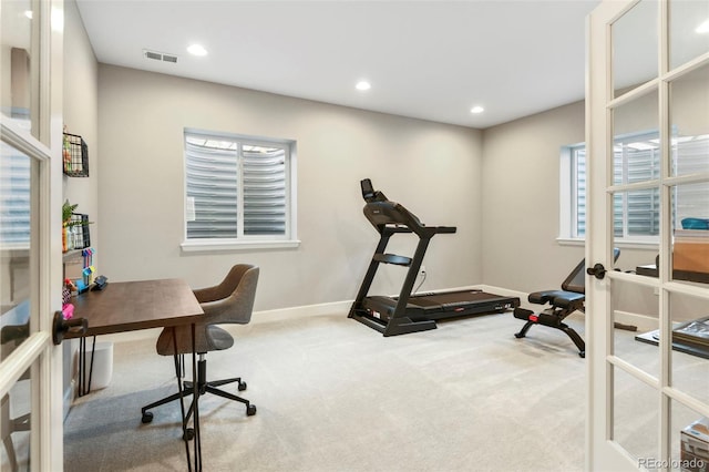 7000 S White Crow Way, Aurora, CO 80016 - office featuring carpet floors, french doors, and recessed lighting
