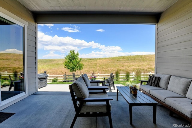 7000 S White Crow Way, Aurora, CO 80016 - view of patio / terrace featuring an outdoor hangout area, a rural view, and area for grilling