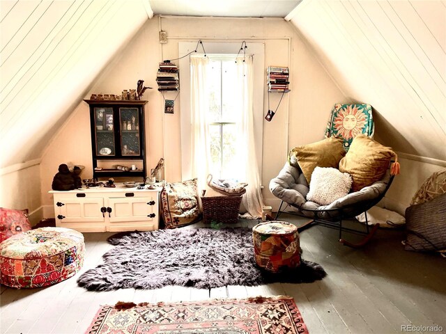 941 French St, Silver Cliff, CO 81252 - living area featuring wood-type flooring and vaulted ceiling