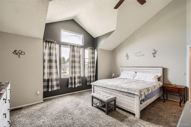 12013 W 56th Cir, Arvada, CO 80002 - bedroom featuring lofted ceiling, carpet, a textured ceiling, and a ceiling fan
