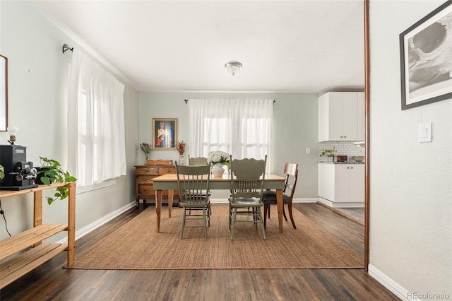 dining space with dark hardwood / wood-style flooring and a healthy amount of sunlight