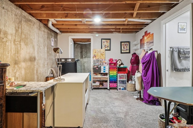 finished basement with carpet flooring