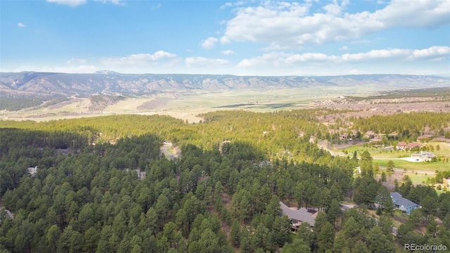 bird's eye view of a heavily wooded area and mountains