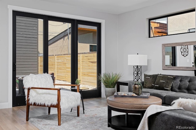 living room with light hardwood / wood-style flooring