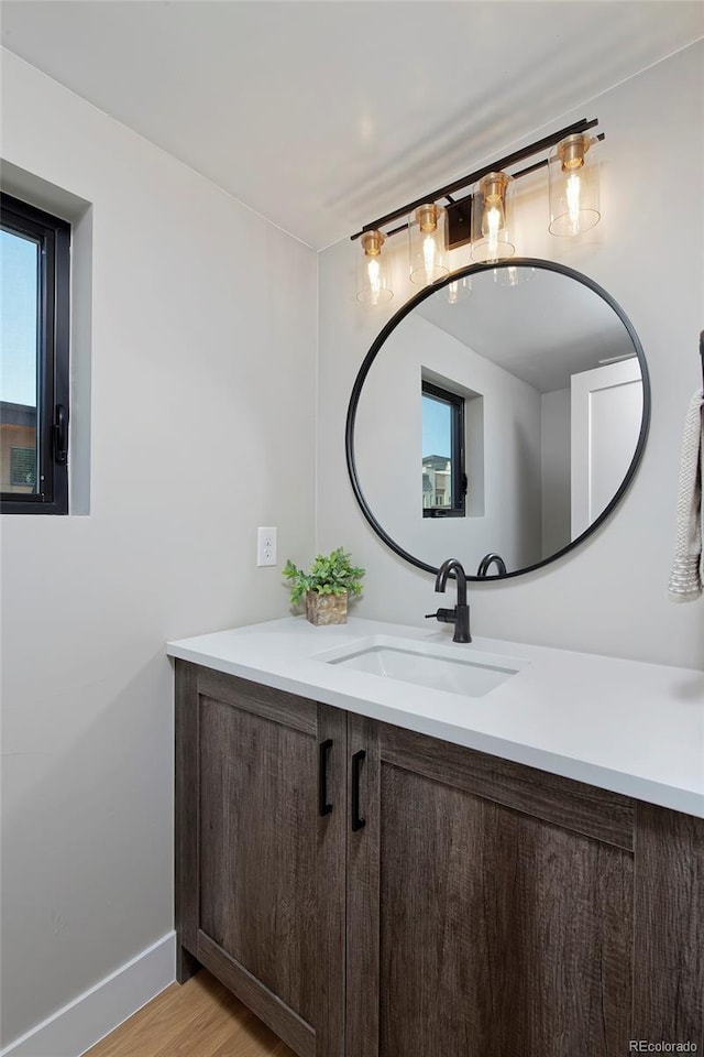 bathroom featuring wood-type flooring and vanity