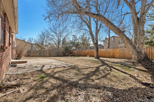 view of yard featuring a fenced backyard and a patio