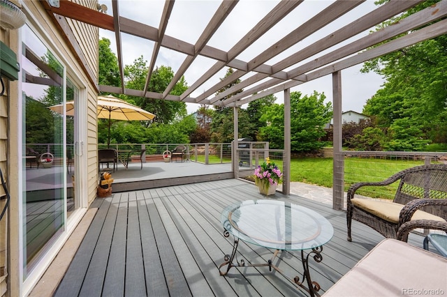 4571 S Memphis St, Aurora, CO 80015 - wooden deck featuring a pergola and a yard