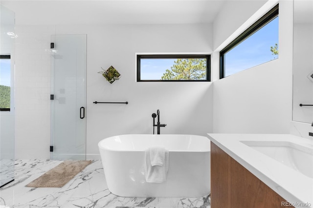 13415 S Resort Dr, Conifer, CO 80433 - full bathroom with plenty of natural light, a soaking tub, and a stall shower