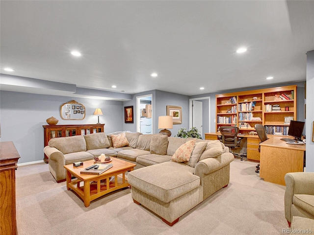 3481 S Race St, Englewood, CO 80113 - living room featuring recessed lighting, light colored carpet, and an office area