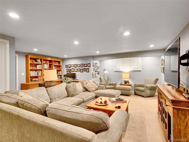 3481 S Race St, Englewood, CO 80113 - living room featuring recessed lighting and light colored carpet