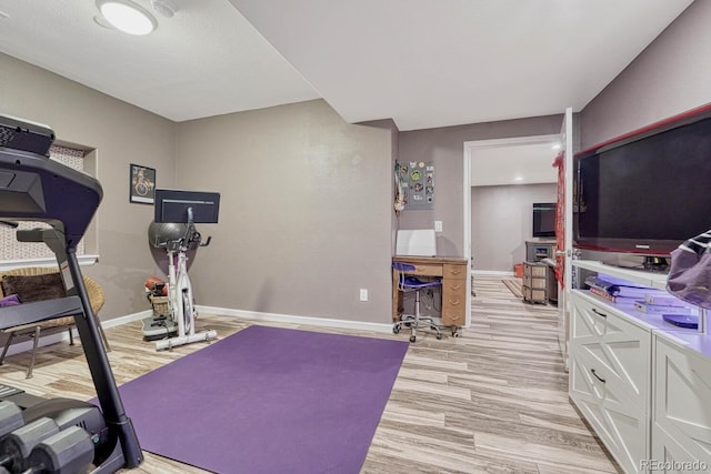 workout area featuring light hardwood / wood-style floors