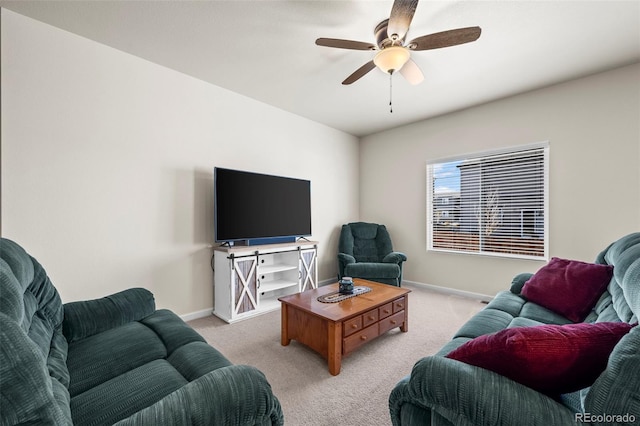 1868 Homestead Dr, Fort Lupton, CO 80621 - living room with light carpet, baseboards, and ceiling fan