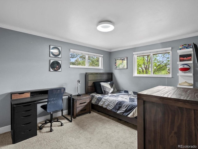 7055 E Heritage Pl S, Centennial, CO 80111 - bedroom featuring carpet flooring, multiple windows, ornamental molding, a desk, and baseboards