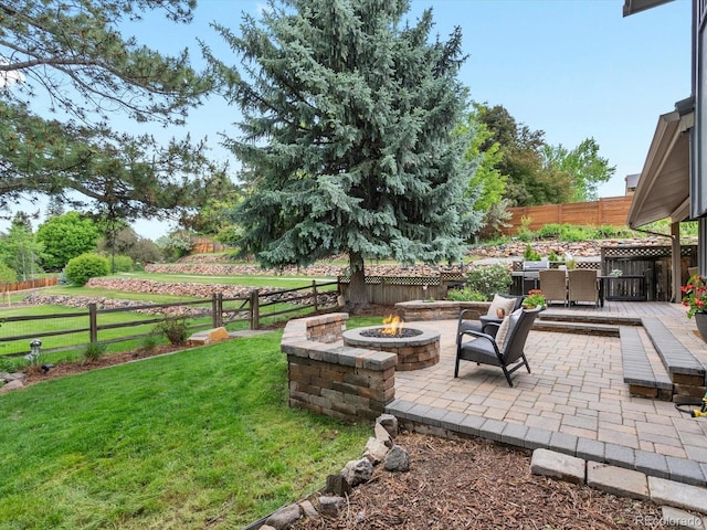 7055 E Heritage Pl S, Centennial, CO 80111 - view of yard with an outdoor fire pit, a patio, and a wooden deck