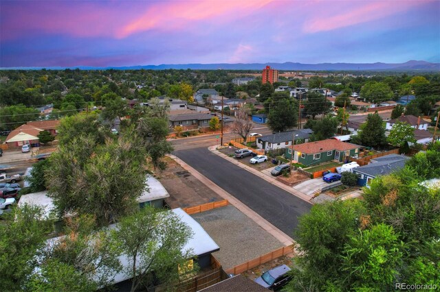 view of aerial view at dusk