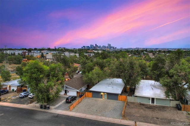 view of aerial view at dusk