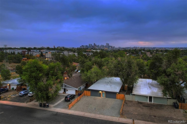 view of aerial view at dusk