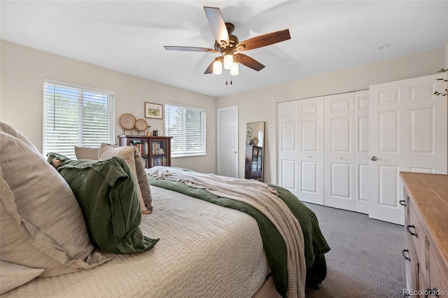 12705 W Chenango Ave, Morrison, CO 80465 - bedroom with dark colored carpet and a ceiling fan