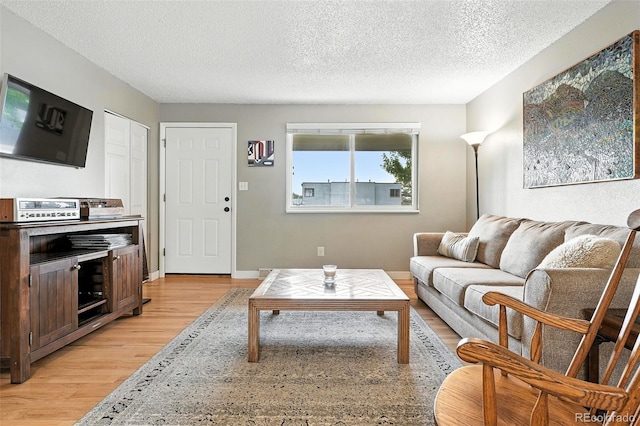 2011 S Vallejo St, Denver, CO 80223 - living area featuring light wood-style flooring and a textured ceiling