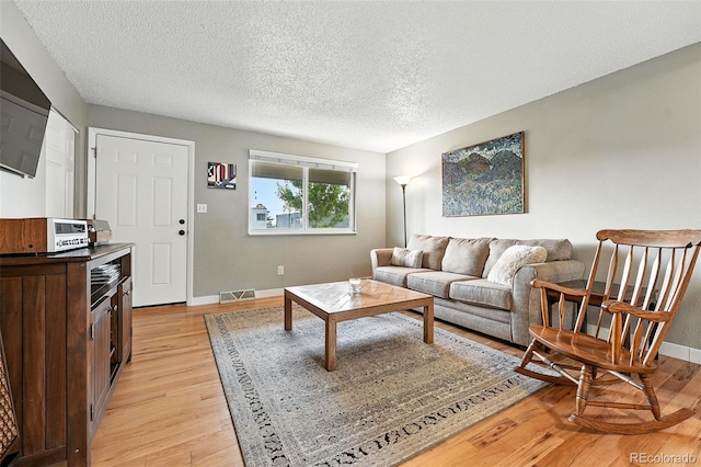 2011 S Vallejo St, Denver, CO 80223 - living room featuring light wood-type flooring and a textured ceiling