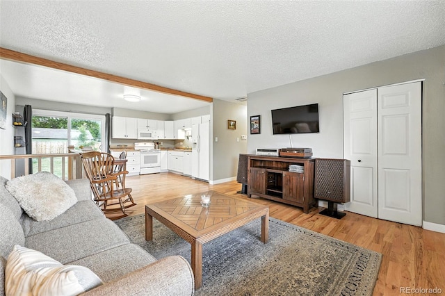 2011 S Vallejo St, Denver, CO 80223 - living area with a textured ceiling and light wood-type flooring