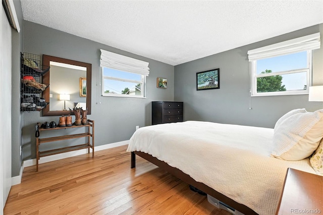 2011 S Vallejo St, Denver, CO 80223 - bedroom with light wood-style floors, multiple windows, and a textured ceiling