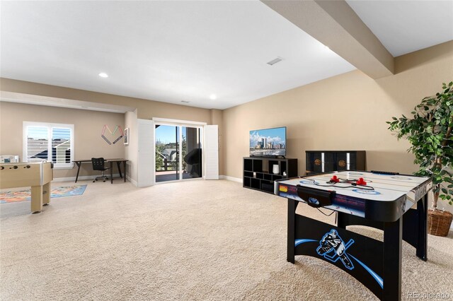 3278 Ghost Dance Dr, Castle Rock, CO 80108 - game room featuring carpet floors, healthy amount of natural light, and recessed lighting