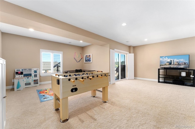 3278 Ghost Dance Dr, Castle Rock, CO 80108 - recreation room with light carpet and recessed lighting