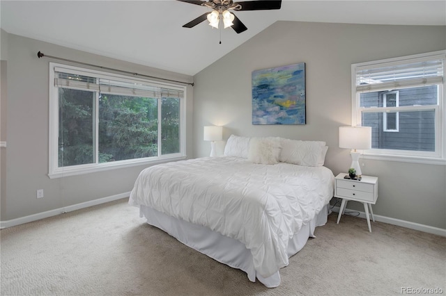 8652 Aberdeen Cir, Highlands Ranch, CO 80130 - carpeted bedroom with baseboards, vaulted ceiling, and a ceiling fan