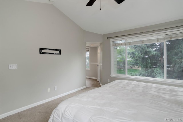 8652 Aberdeen Cir, Highlands Ranch, CO 80130 - carpeted bedroom with lofted ceiling, baseboards, and ceiling fan