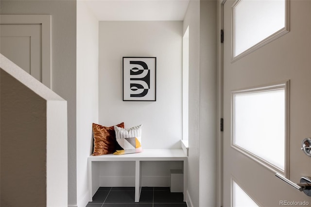 3308 W 17th Ave, Denver, CO 80204 - mudroom with dark tile patterned flooring and baseboards