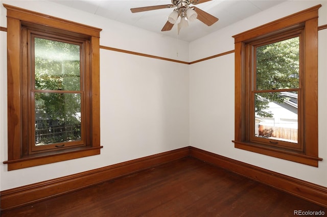 unfurnished room featuring ceiling fan and hardwood / wood-style floors