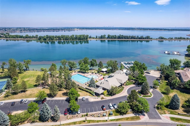 aerial view featuring a water view