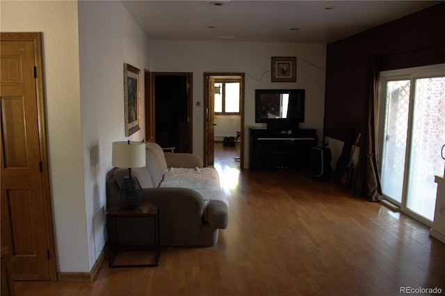 living room with hardwood / wood-style floors