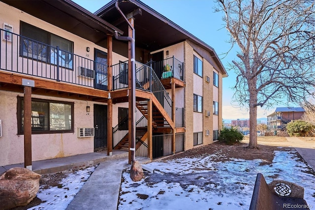 view of snow covered building